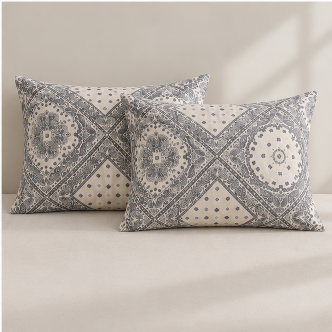 Aarniva Breathable Polyester Heritage Medallion Comforter Set | King/Queen | 250 GSM | Ultra-Soft & Cozy | Ivory Grey | 5-Piece Set