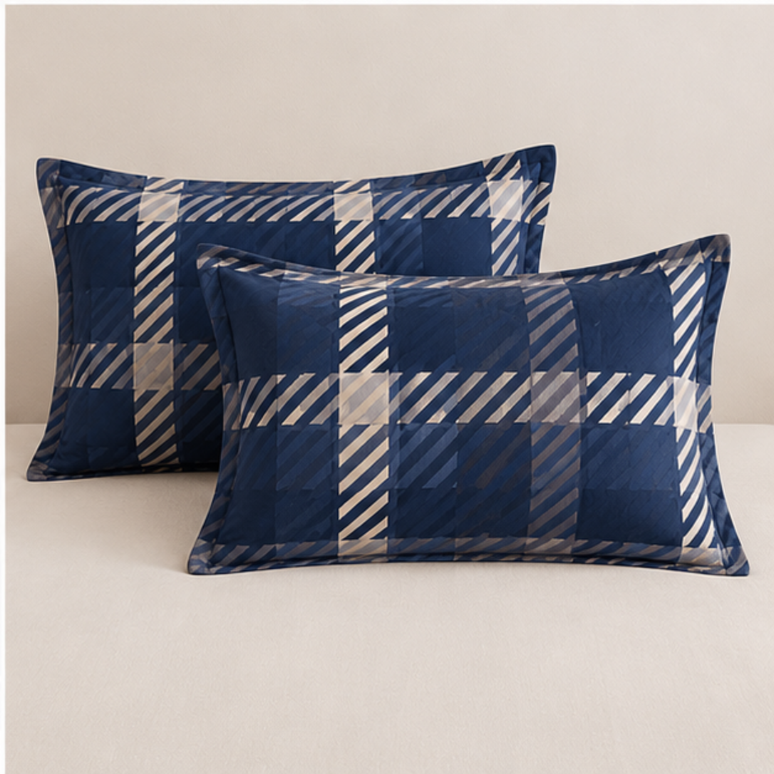 Aarniva Breathable Polyester Midnight Plaid Comforter Set | King/Queen | 250 GSM | Ultra-Soft & Cozy | Navy Blue | 5-Piece Set