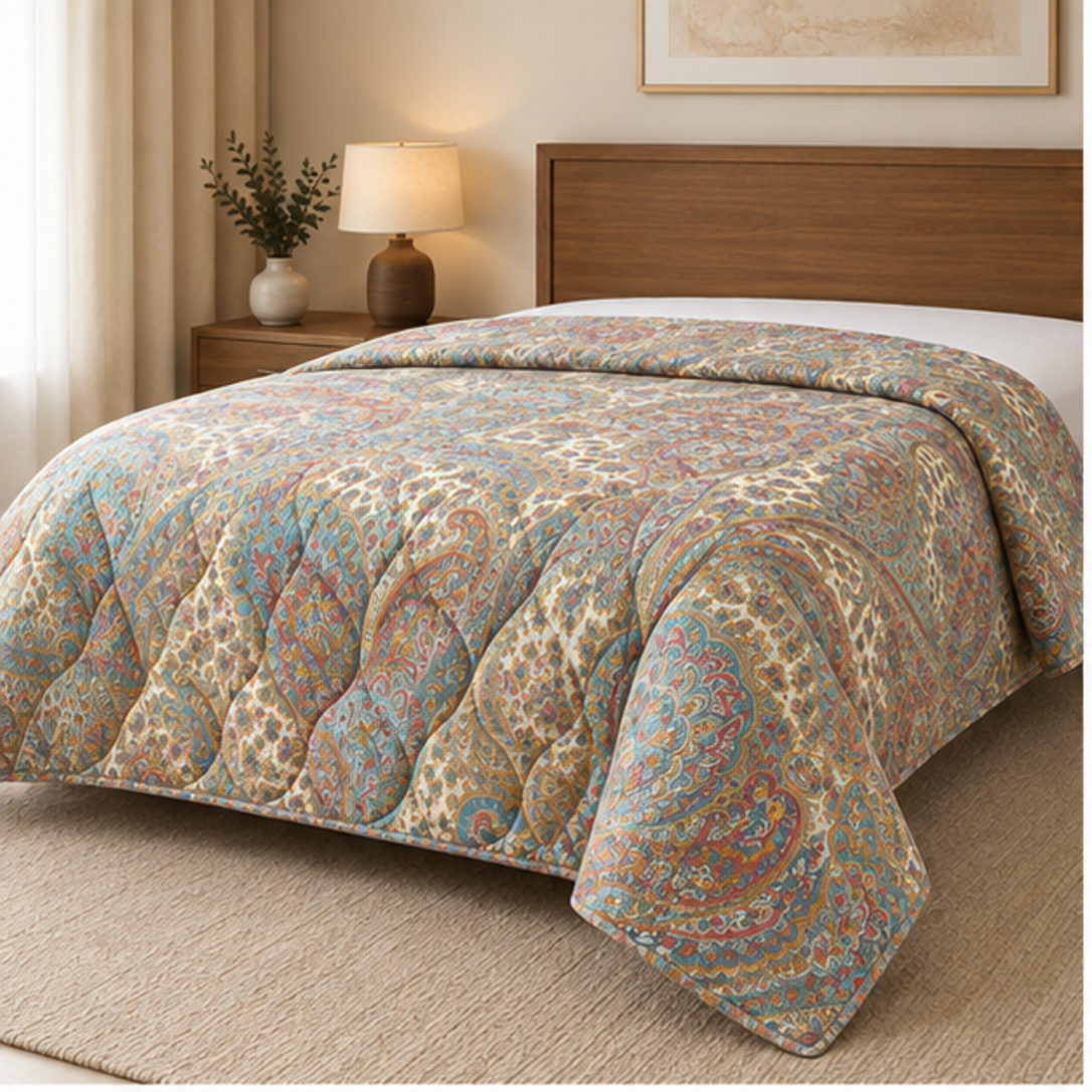 Aarniva Breathable Polyester Pastel Paisley Elegance Comforter Set | King/Queen | 250 GSM | Ultra-Soft & Cozy | Pastel Paisley | 5-Piece Set
