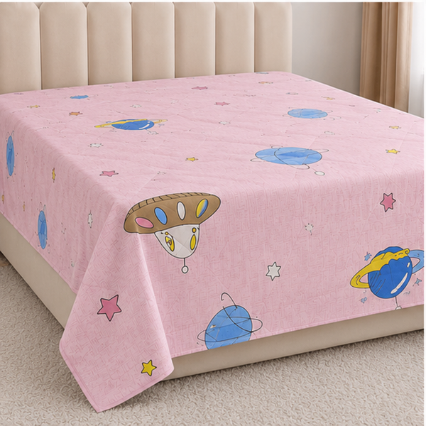 Aarniva Breathable Polyester Little Astronauts Pink Comforter Set | King/Queen | 250 GSM | Ultra-Soft & Cozy | Celestial Pink | 5-Piece Set