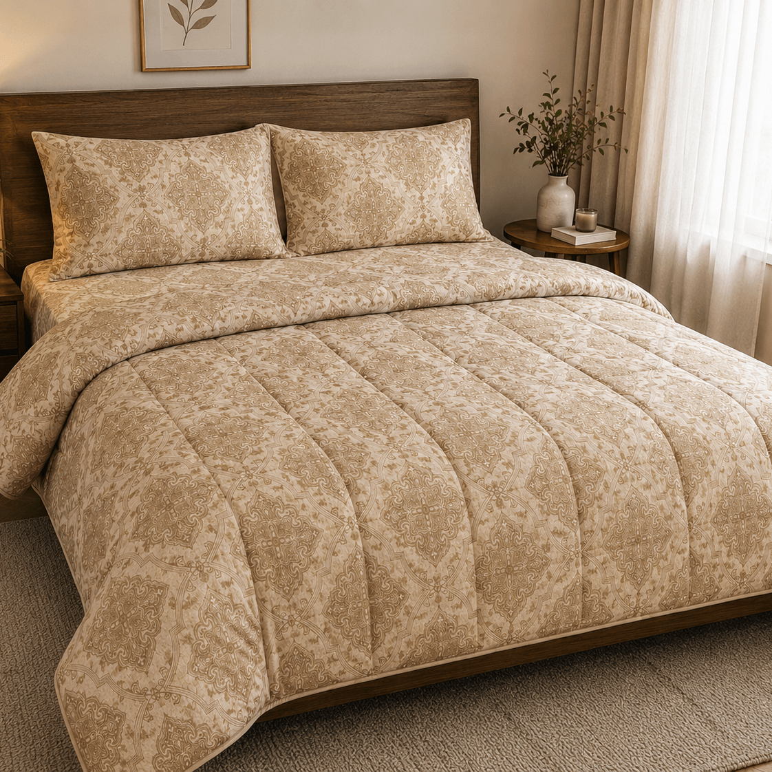 Aarniva Breathable Polyester Classic Taupe Comforter Set | King/Queen | 250 GSM | Ultra-Soft & Cozy | Warm Beige | 5-Piece Set