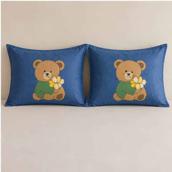 Aarniva Breathable Polyester Happy Teddy Dreams Comforter Set | Double/Twin | 250 GSM | Ultra-Soft & Cozy | Denim Blue | 5-Piece Set