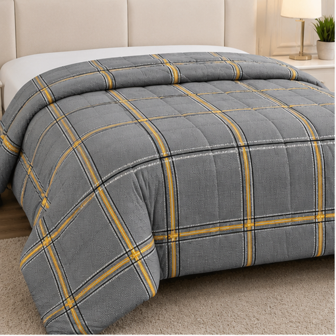 Aarniva Breathable Polyester Urban Plaid Comforter Set | King/Queen | 250 GSM | Ultra-Soft & Cozy | Deep Grey | 5-Piece Set