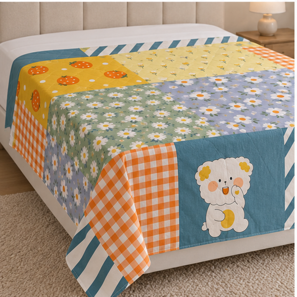 Aarniva Breathable Polyester Floral Patchwork Garden Comforter Set | Double/Twin | 250 GSM | Ultra-Soft & Cozy | Flower Patch | 5-Piece Set