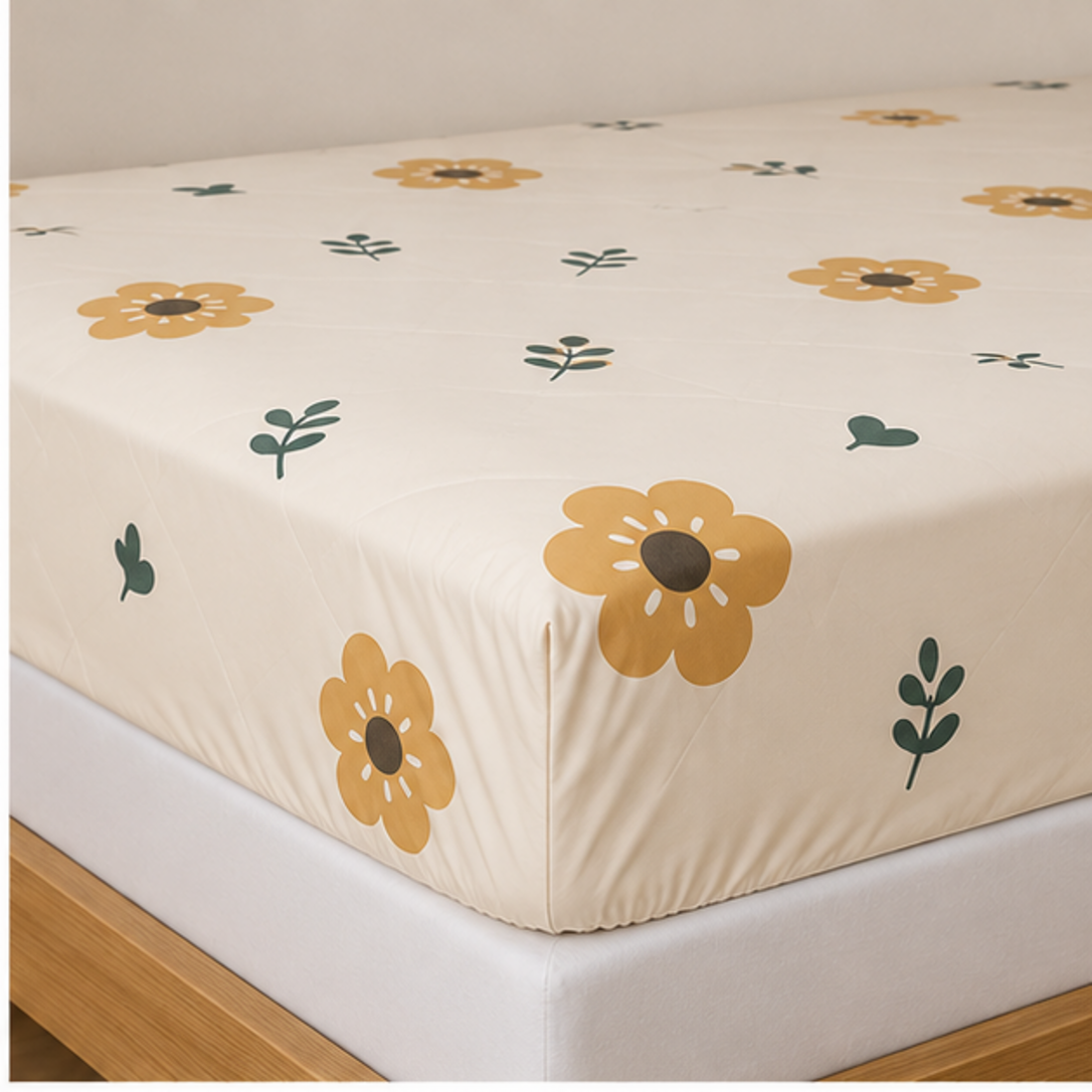 Aarniva Breathable Polyester Golden Daisy Garden Comforter Set | King/Queen | 250 GSM | Ultra-Soft & Cozy | Classic Ivory | 5-Piece Set