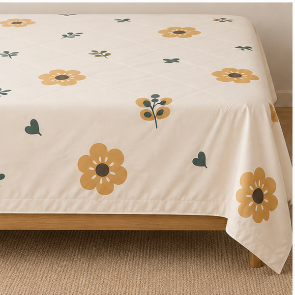 Aarniva Breathable Polyester Golden Daisy Garden Comforter Set | King/Queen | 250 GSM | Ultra-Soft & Cozy | Classic Ivory | 5-Piece Set