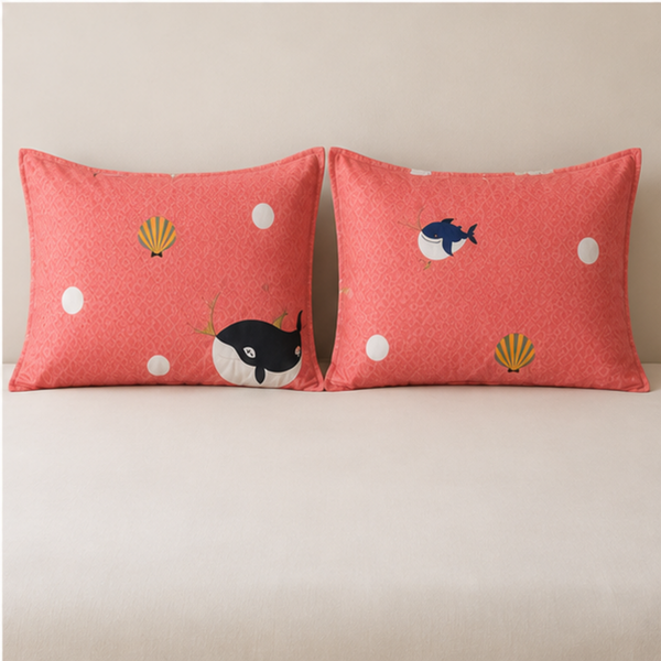 Aarniva Breathable Polyester Whale Wishes Comforter Set | Double/Twin | 250 GSM | Ultra-Soft & Cozy | Coral Pink | 5-Piece Set