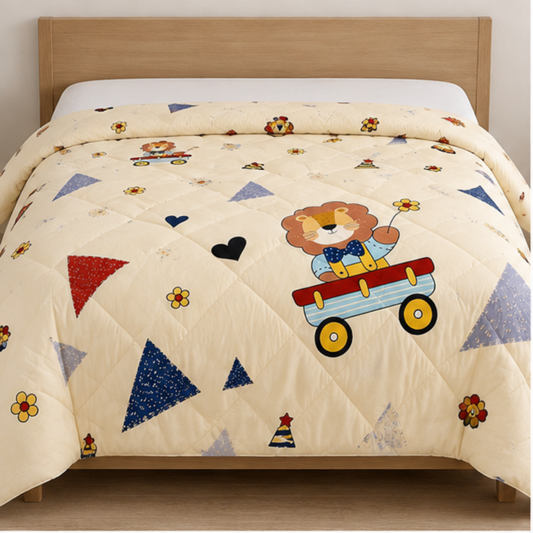Aarniva Breathable Polyester Little Lion Printed Comforter Set | Double/Twin | 250 GSM | Ultra-Soft & Cozy | Soccer Navy | 5-Piece Set