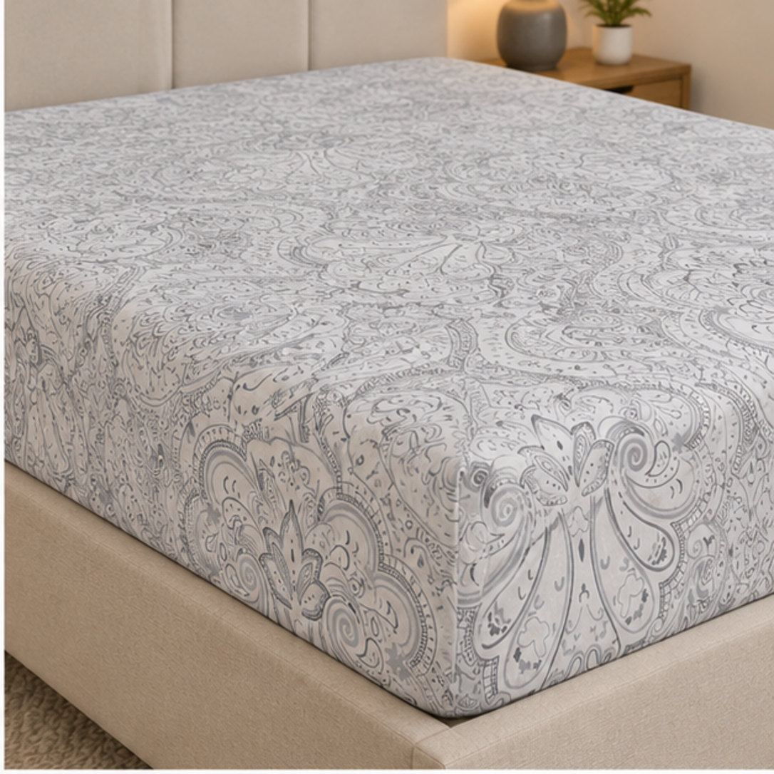 Aarniva Breathable Polyester Silver Paisley Elegance Comforter Set | King/Queen | 250 GSM | Ultra-Soft & Cozy | Soft Grey | 5-Piece Set