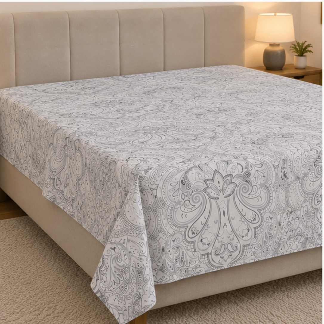 Aarniva Breathable Polyester Silver Paisley Elegance Comforter Set | King/Queen | 250 GSM | Ultra-Soft & Cozy | Soft Grey | 5-Piece Set