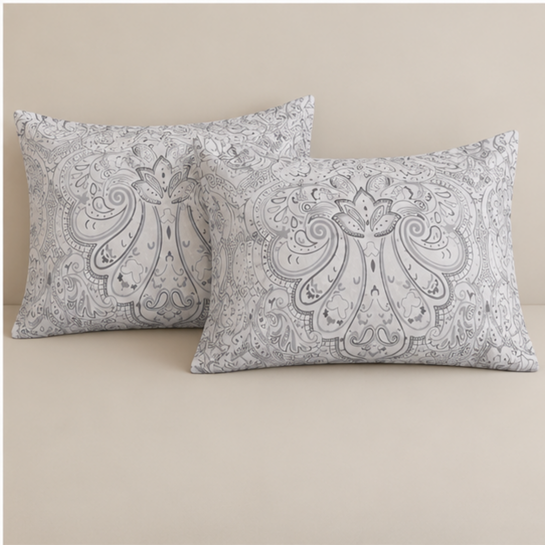 Aarniva Breathable Polyester Silver Paisley Elegance Comforter Set | King/Queen | 250 GSM | Ultra-Soft & Cozy | Soft Grey | 5-Piece Set