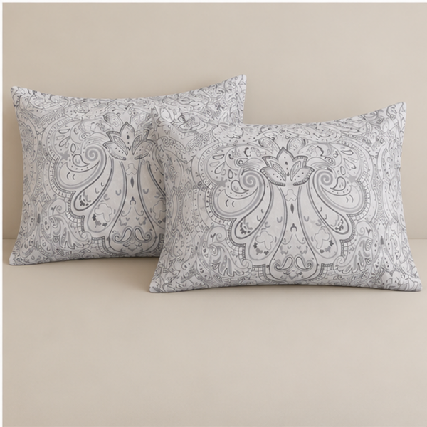 Aarniva Breathable Polyester Silver Paisley Elegance Comforter Set | King/Queen | 250 GSM | Ultra-Soft & Cozy | Soft Grey | 5-Piece Set