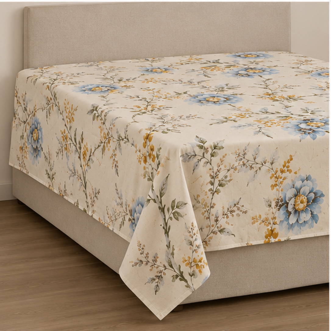 Aarniva Breathable Polyester Blue Meadow Comforter Set | King/Queen | 250 GSM | Ultra-Soft & Cozy | Classic Ivory | 5-Piece Set