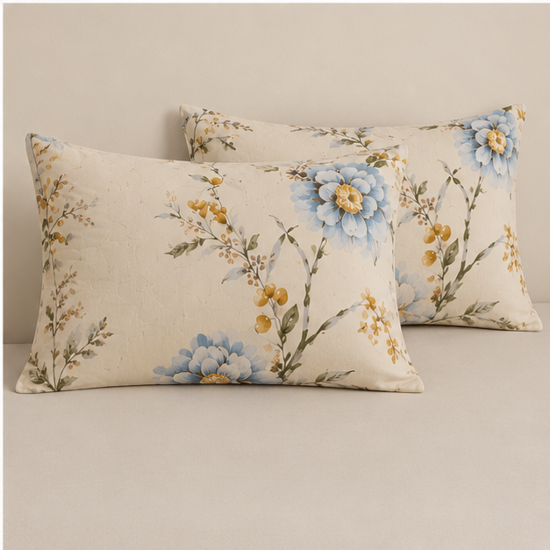 Aarniva Breathable Polyester Blue Meadow Comforter Set | King/Queen | 250 GSM | Ultra-Soft & Cozy | Classic Ivory | 5-Piece Set