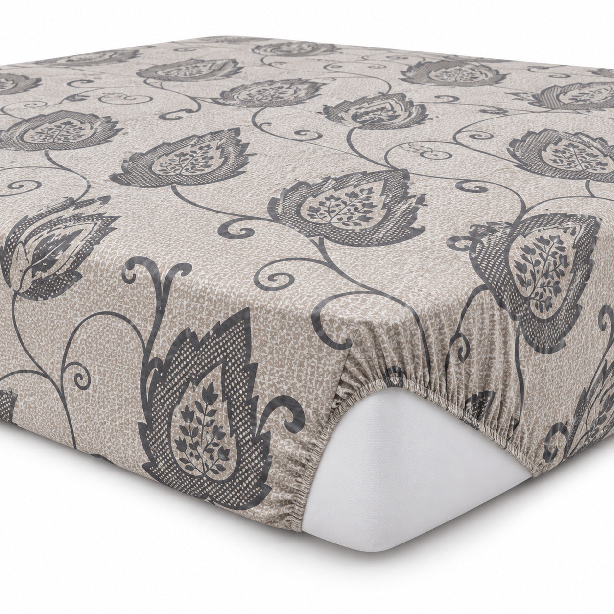 Aarniva 100% Cotton Botanical Paisley Bedsheet Set | King | Soft & Breathable | Cool Greige | 200 TC | 4-Piece Set