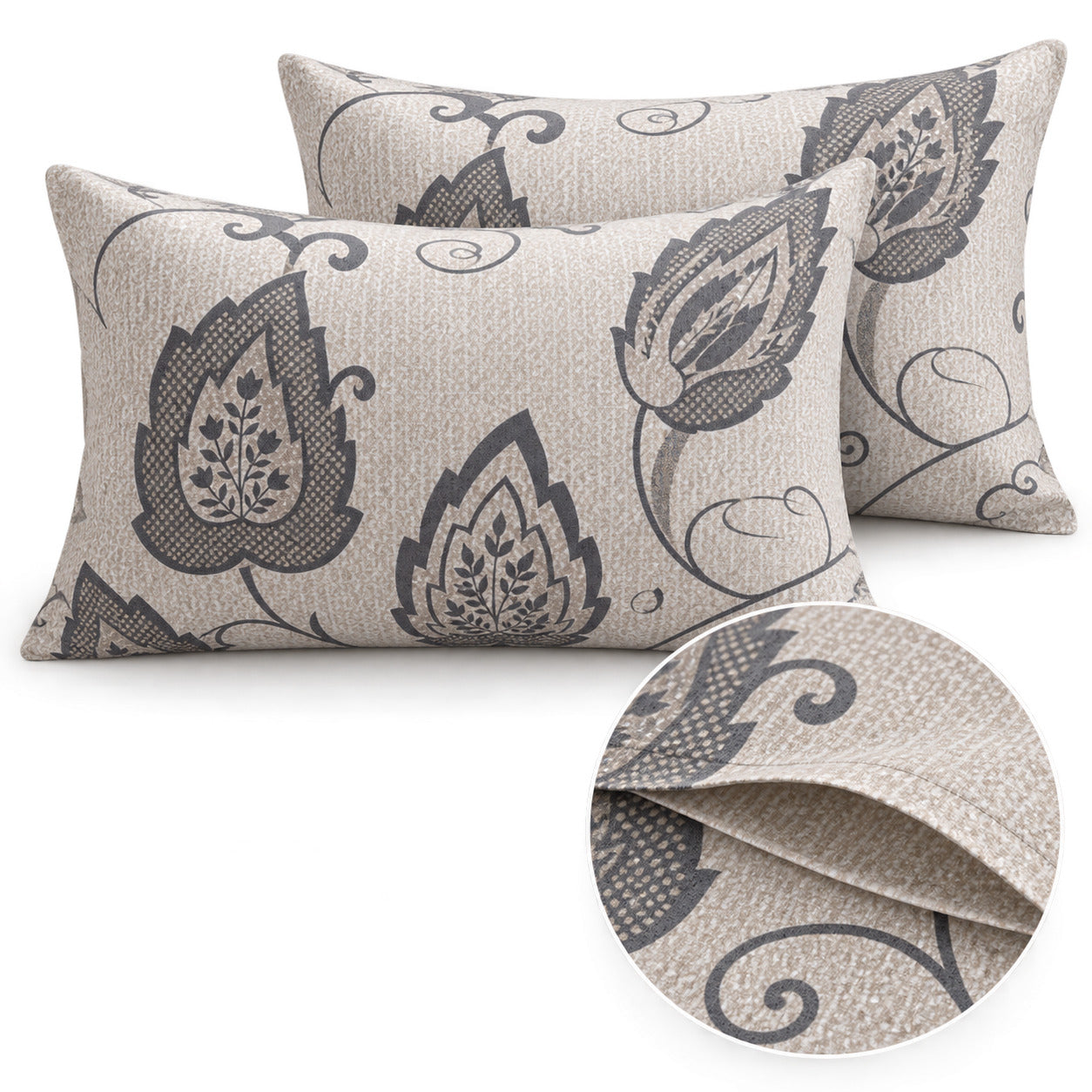 Aarniva 100% Cotton Botanical Paisley Bedsheet Set | King | Soft & Breathable | Cool Greige | 200 TC | 4-Piece Set