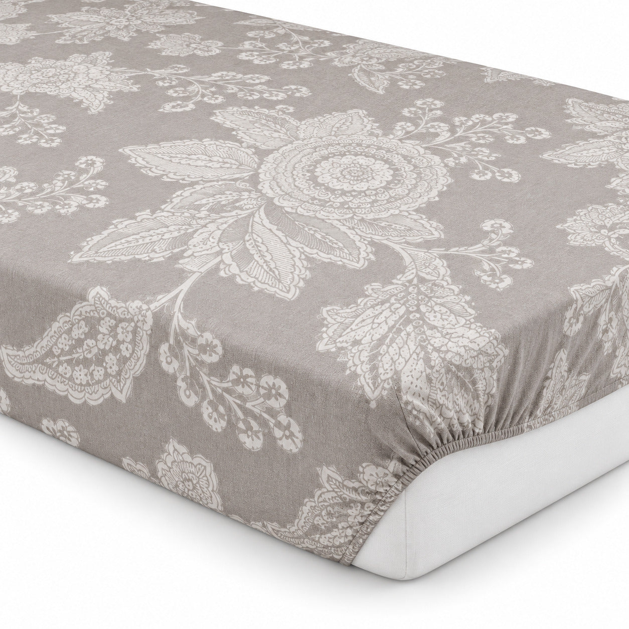 Aarniva 100% Cotton Ornamental Floral Bedsheet Set | King | Soft & Breathable | Stone Grey | 200 TC | 6-Piece Set