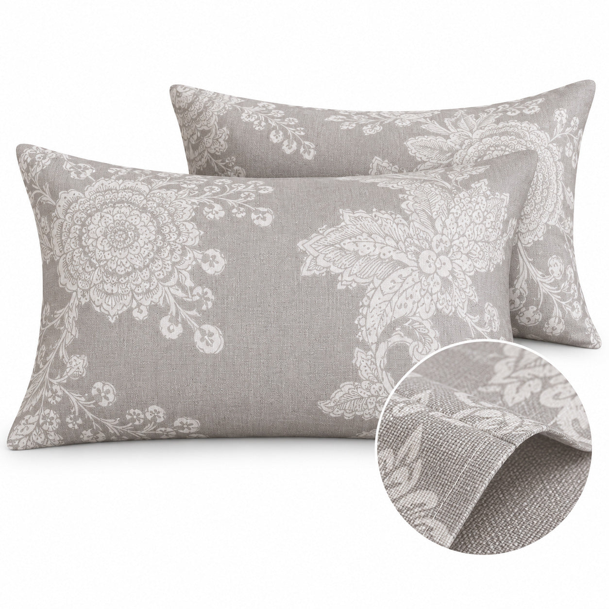 Aarniva 100% Cotton Ornamental Floral Bedsheet Set | King | Soft & Breathable | Stone Grey | 200 TC | 6-Piece Set