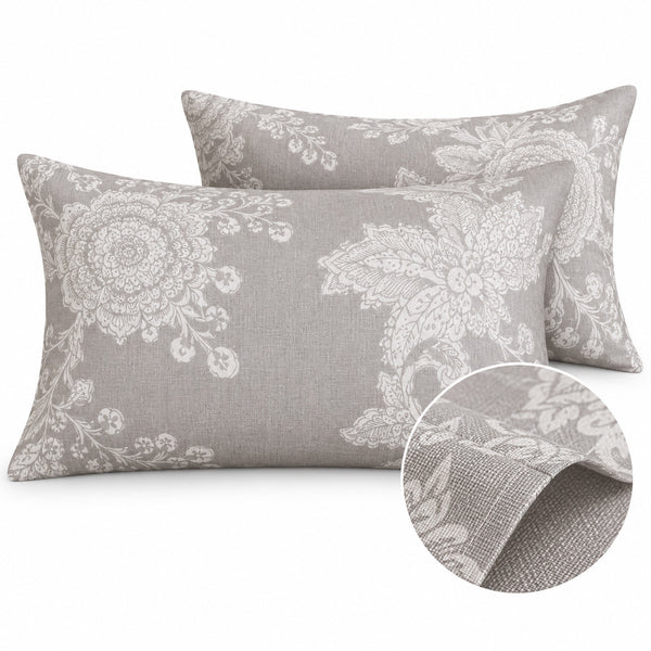 Aarniva 100% Cotton Ornamental Floral Bedsheet Set | King | Soft & Breathable | Stone Grey | 200 TC | 6-Piece Set