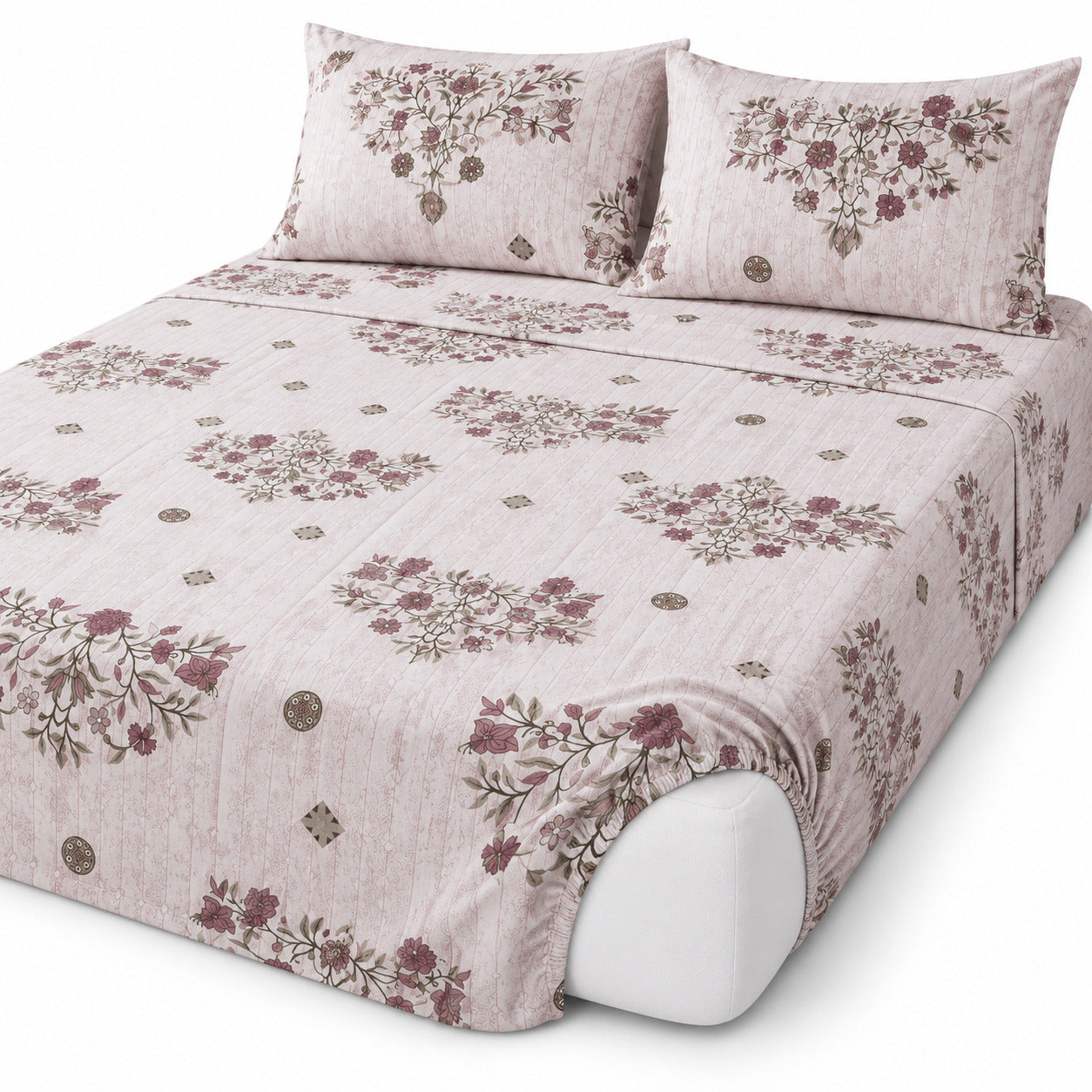 Aarniva 100% Cotton Floral Bouquet Bedsheet Set | King | Soft & Breathable | Antique Rose | 200 TC | 4-Piece Set