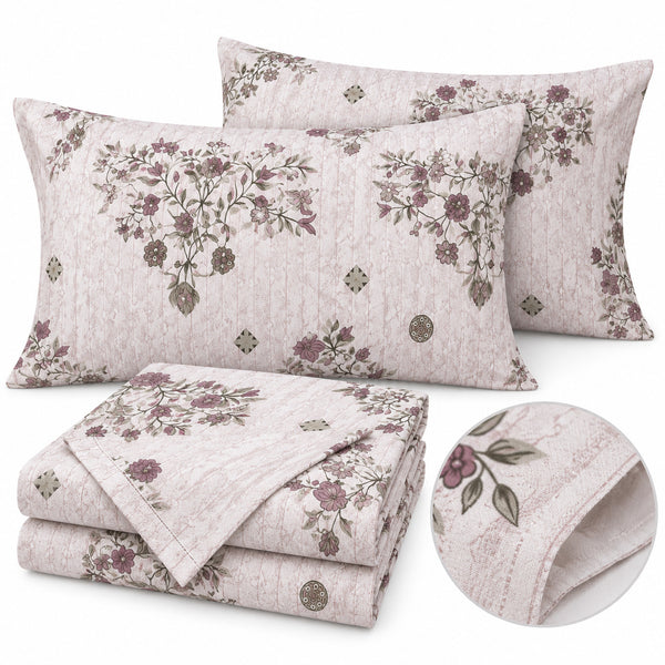 Aarniva 100% Cotton Floral Bouquet Bedsheet Set | King | Soft & Breathable | Antique Rose | 200 TC | 4-Piece Set
