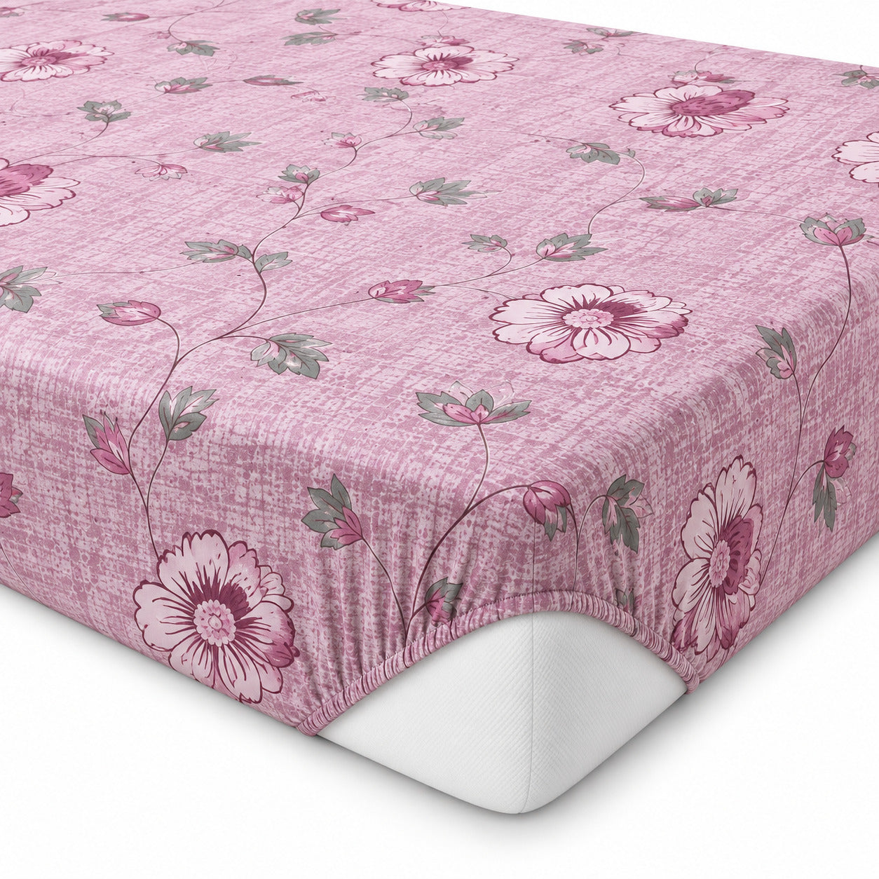 Aarniva 100% Cotton Blossom Vine Bedsheet Set | King | Soft & Breathable | Rose Blush | 200 TC | 4-Piece Set