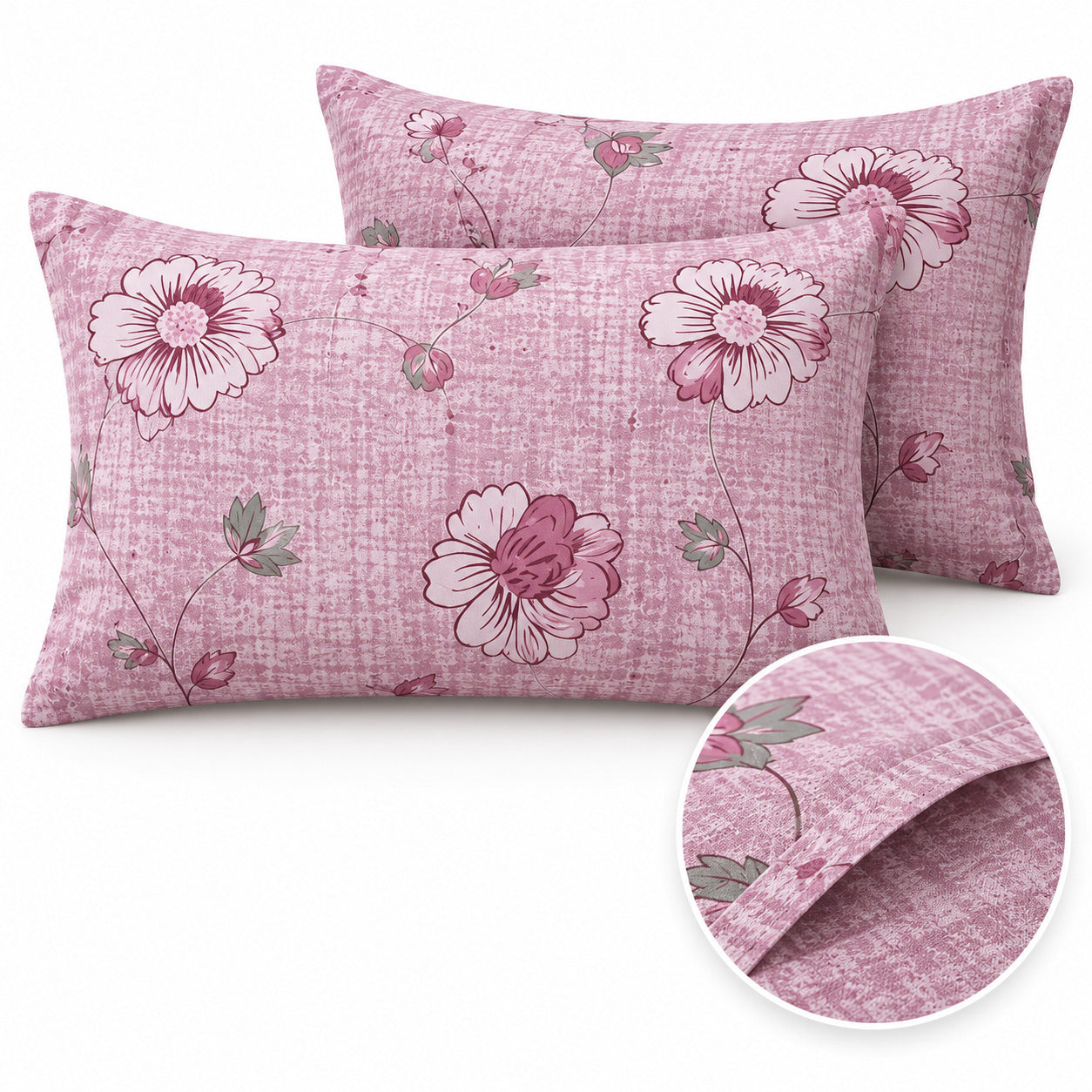 Aarniva 100% Cotton Blossom Vine Bedsheet Set | King | Soft & Breathable | Rose Blush | 200 TC | 4-Piece Set