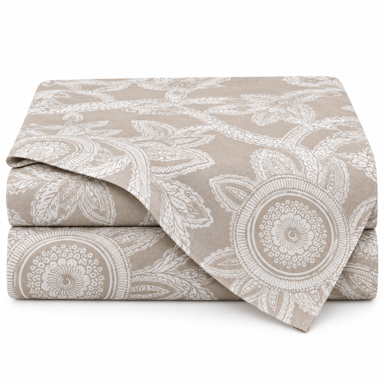 Aarniva 100% Cotton Paisley Medallion Bedsheet Set | King | Soft & Breathable | Warm Taupe | 200 TC | 6-Piece Set