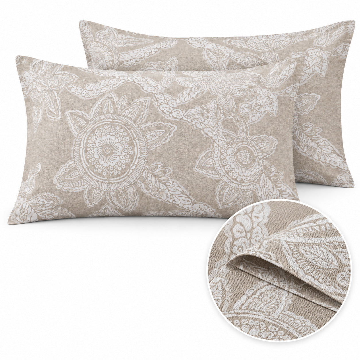Aarniva 100% Cotton Paisley Medallion Bedsheet Set | King | Soft & Breathable | Warm Taupe | 200 TC | 6-Piece Set