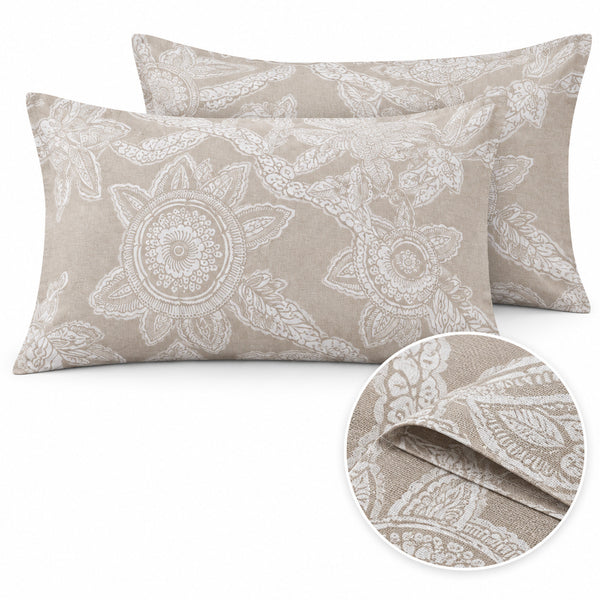 Aarniva 100% Cotton Paisley Medallion Bedsheet Set | King | Soft & Breathable | Warm Taupe | 200 TC | 6-Piece Set
