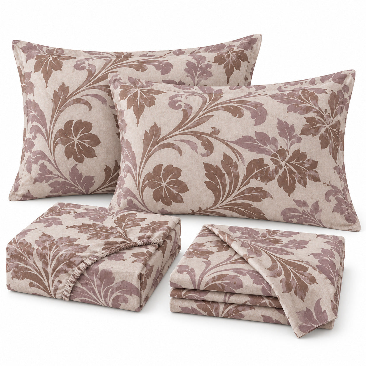 Aarniva 100% Cotton Two-Tone Damask Bedsheet Set | King | Soft & Breathable | Mocha Mauve | 200 TC | 4-Piece Set