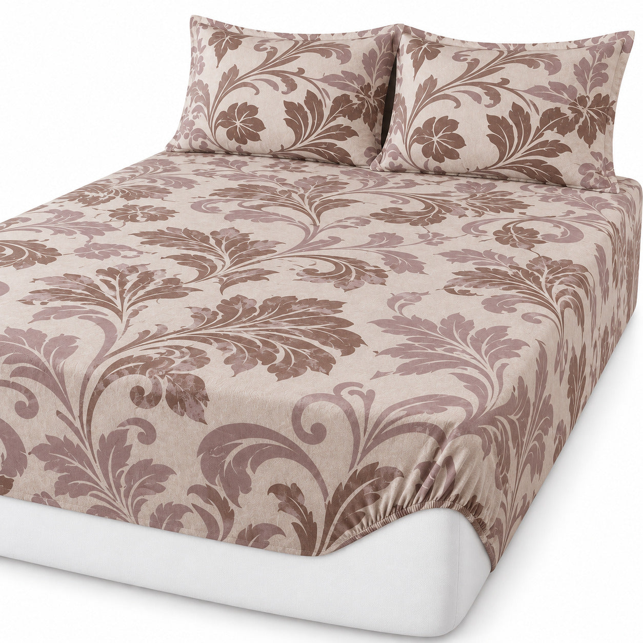 Aarniva 100% Cotton Two-Tone Damask Bedsheet Set | King | Soft & Breathable | Mocha Mauve | 200 TC | 4-Piece Set