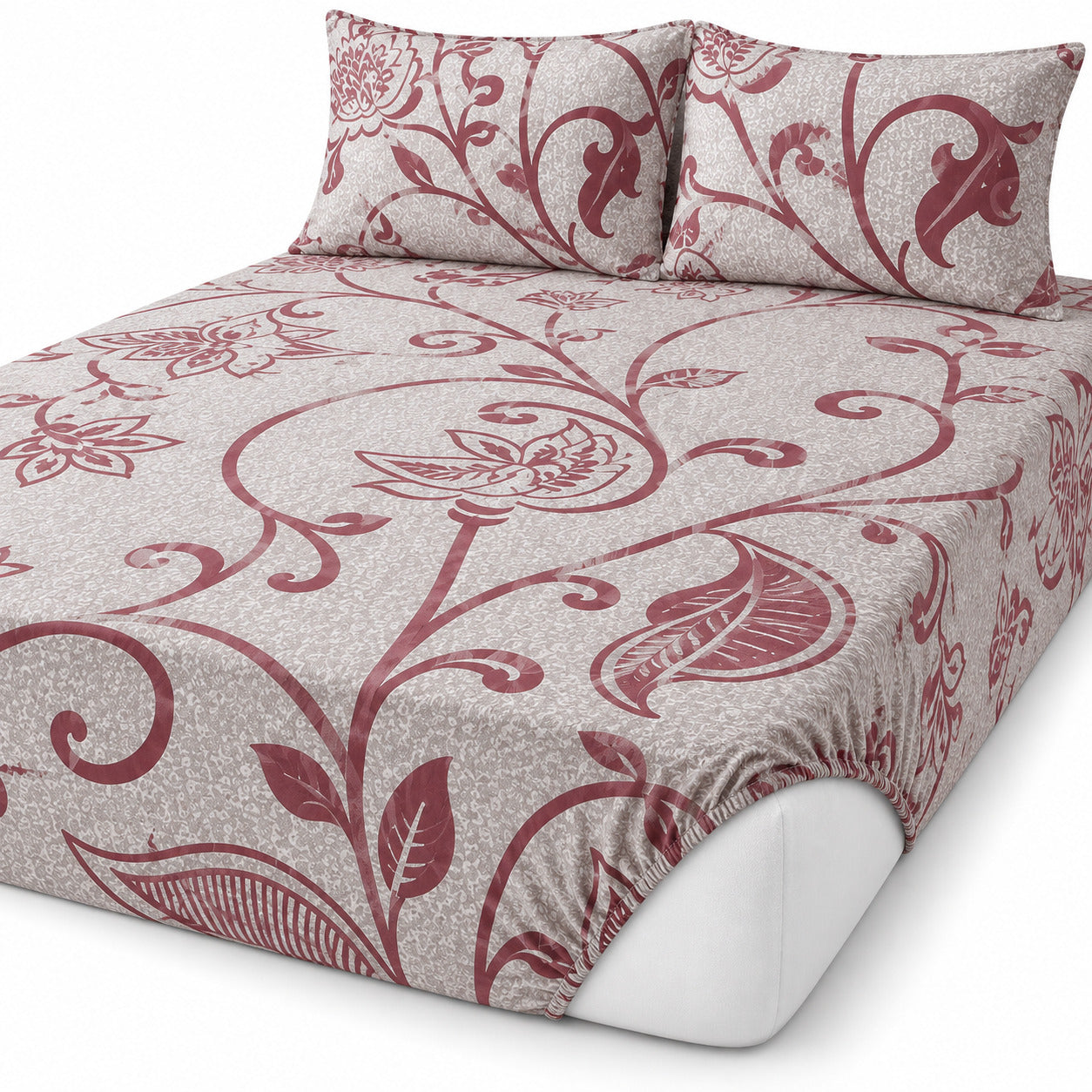 Aarniva 100% Cotton Floral Scroll Bedsheet Set | King | Soft & Breathable | Dusty Mauve | 200 TC | 4-Piece Set