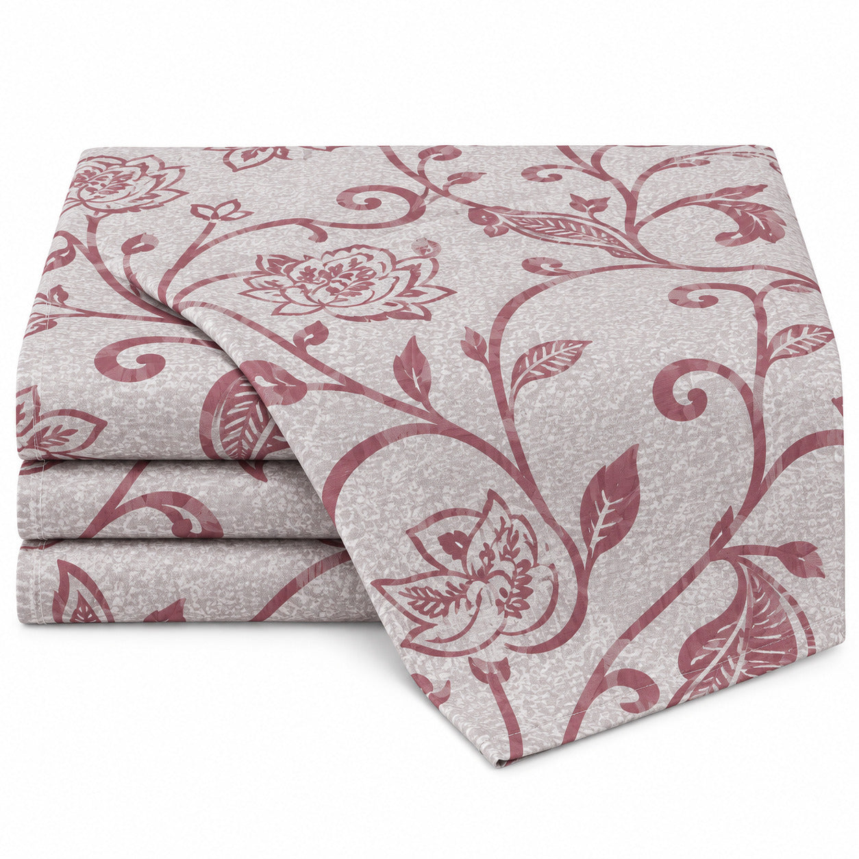 Aarniva 100% Cotton Floral Scroll Bedsheet Set | King | Soft & Breathable | Dusty Mauve | 200 TC | 4-Piece Set