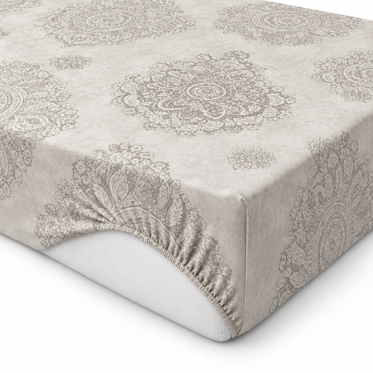 Aarniva 100% Cotton Ornamental Medallion Bedsheet Set | King | Soft & Breathable | Ivory Sage | 200 TC | 4-Piece Set