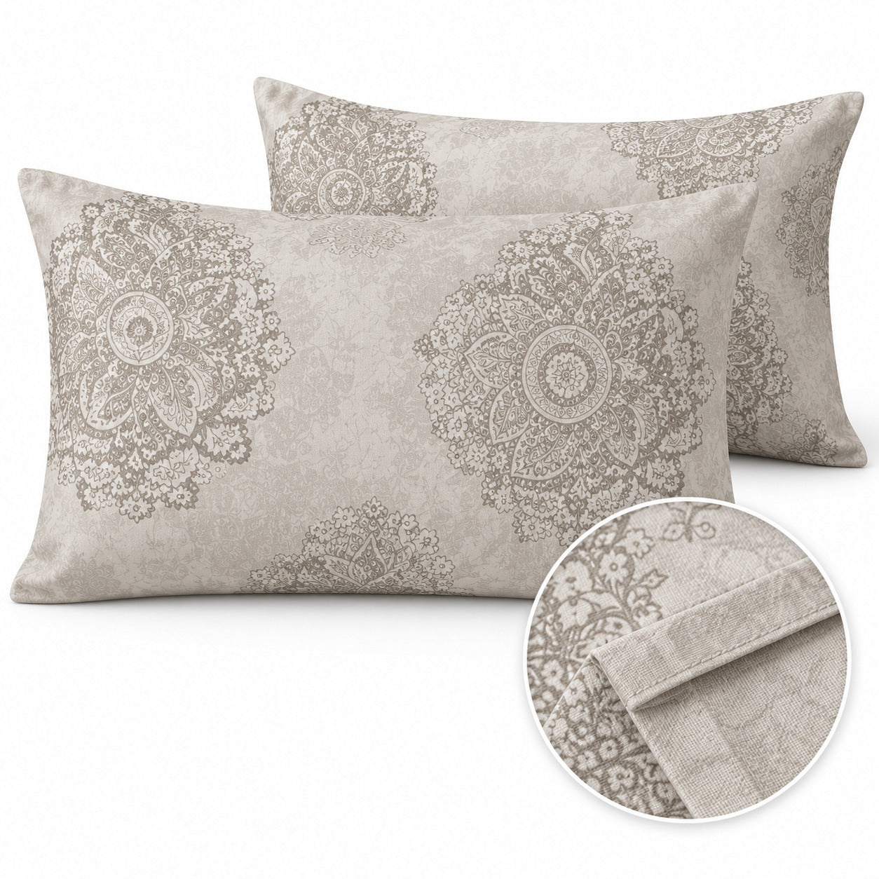 Aarniva 100% Cotton Ornamental Medallion Bedsheet Set | King | Soft & Breathable | Ivory Sage | 200 TC | 4-Piece Set