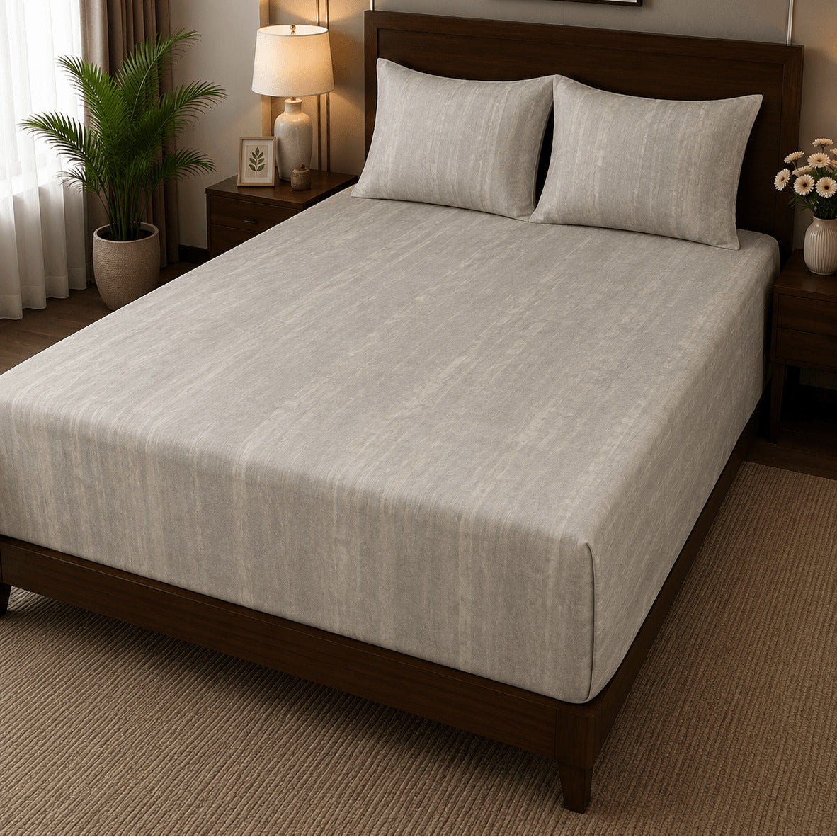 Aarniva 100% Cotton Textured Bedsheet Set | King | Soft & Breathable | Pearl Grey | 200 TC | 4-Piece Set