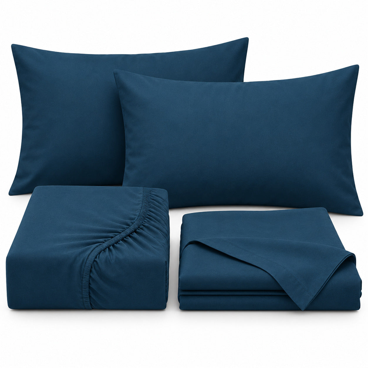 Aarniva 100% Cotton Solid Bedsheet Set | King/Queen | Soft & Breathable | Deep Ocean Blue | 400 TC | 6-Piece Set