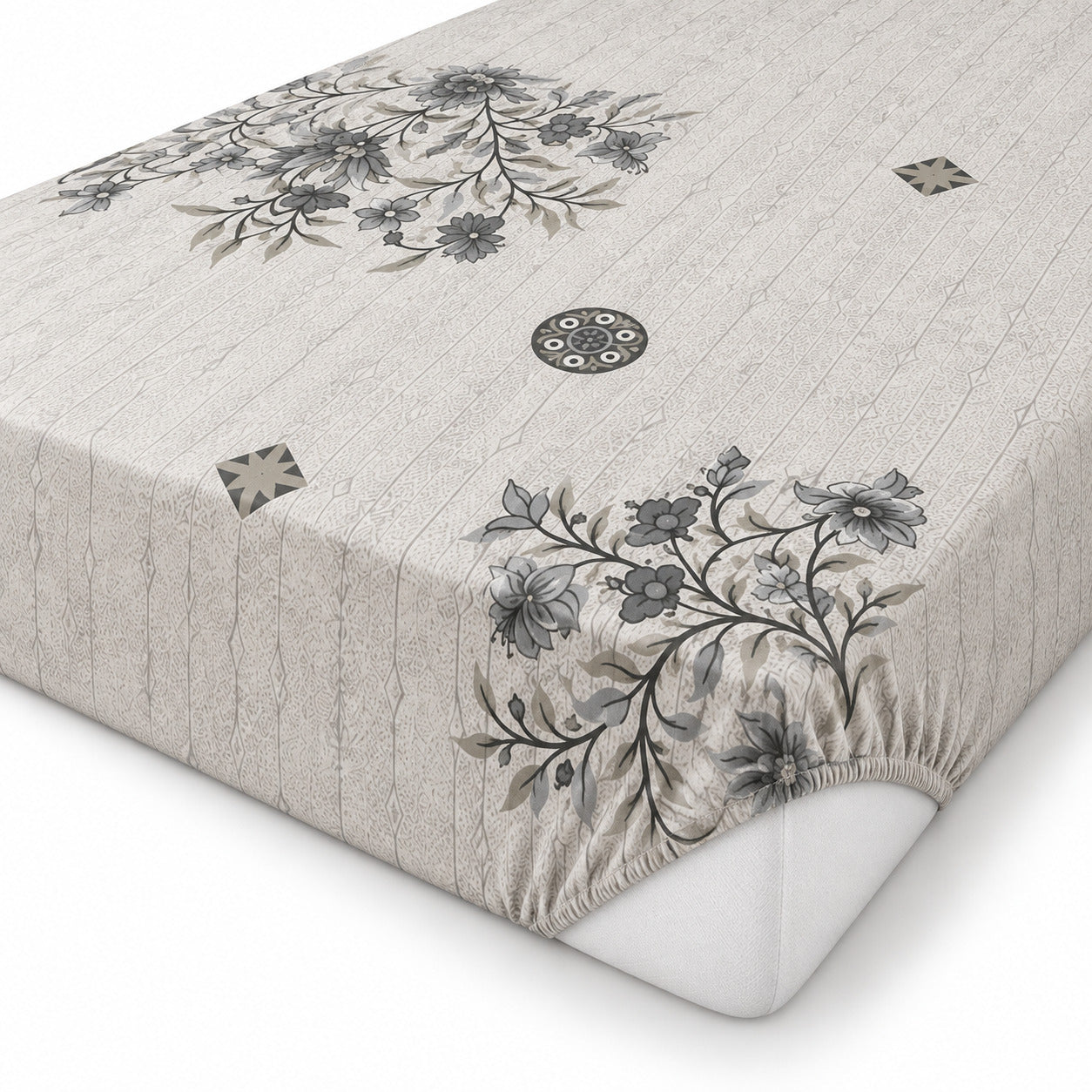 Aarniva 100% Cotton Botanical Floral Bedsheet Set | Soft & Breathable | King | Misty Blue | 200 TC | 4-Piece Set