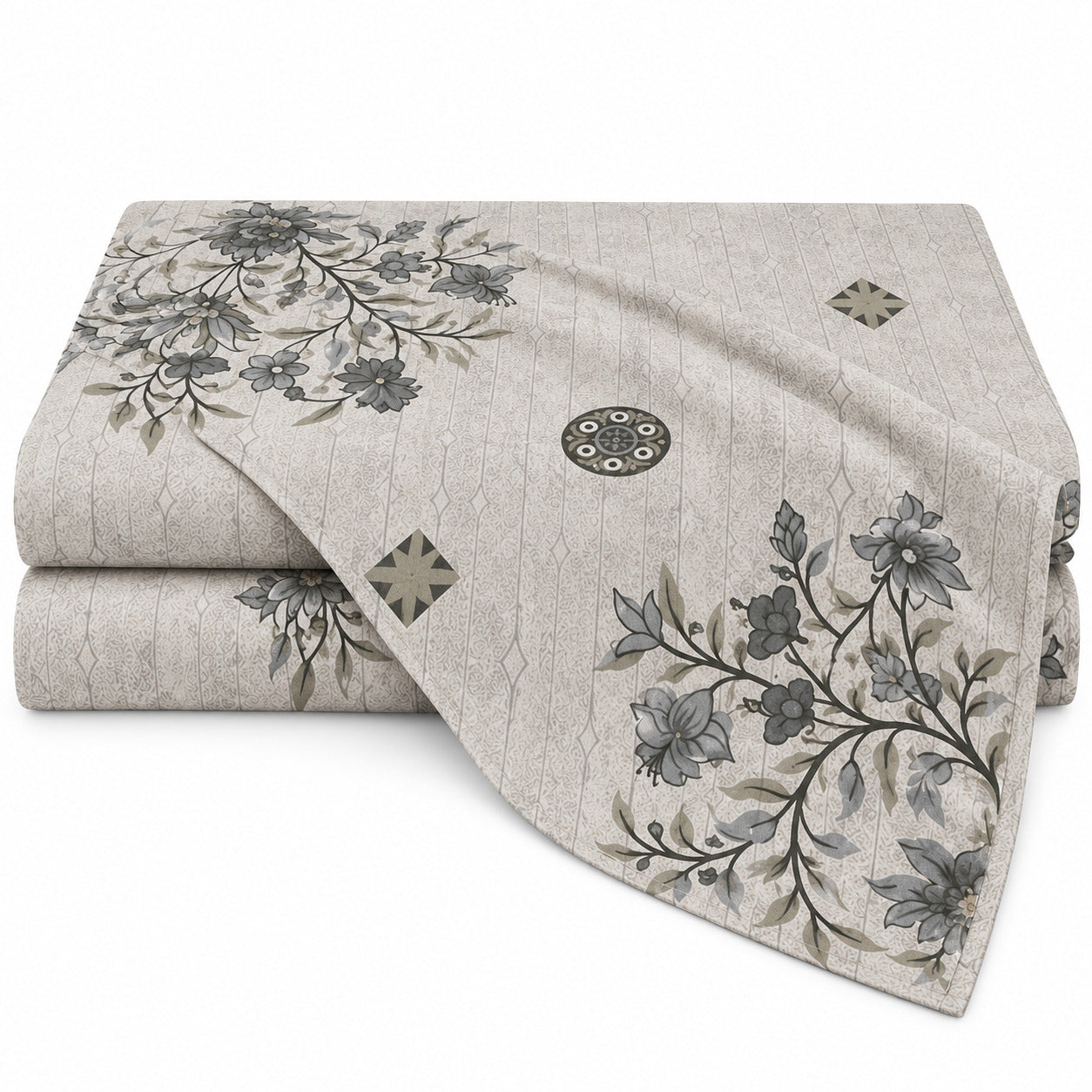 Aarniva 100% Cotton Botanical Floral Bedsheet Set | Soft & Breathable | King | Misty Blue | 200 TC | 4-Piece Set
