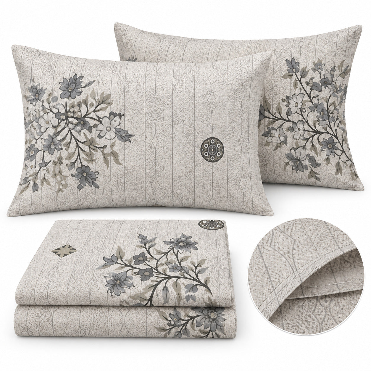 Aarniva 100% Cotton Botanical Floral Bedsheet Set | Soft & Breathable | King | Misty Blue | 200 TC | 4-Piece Set