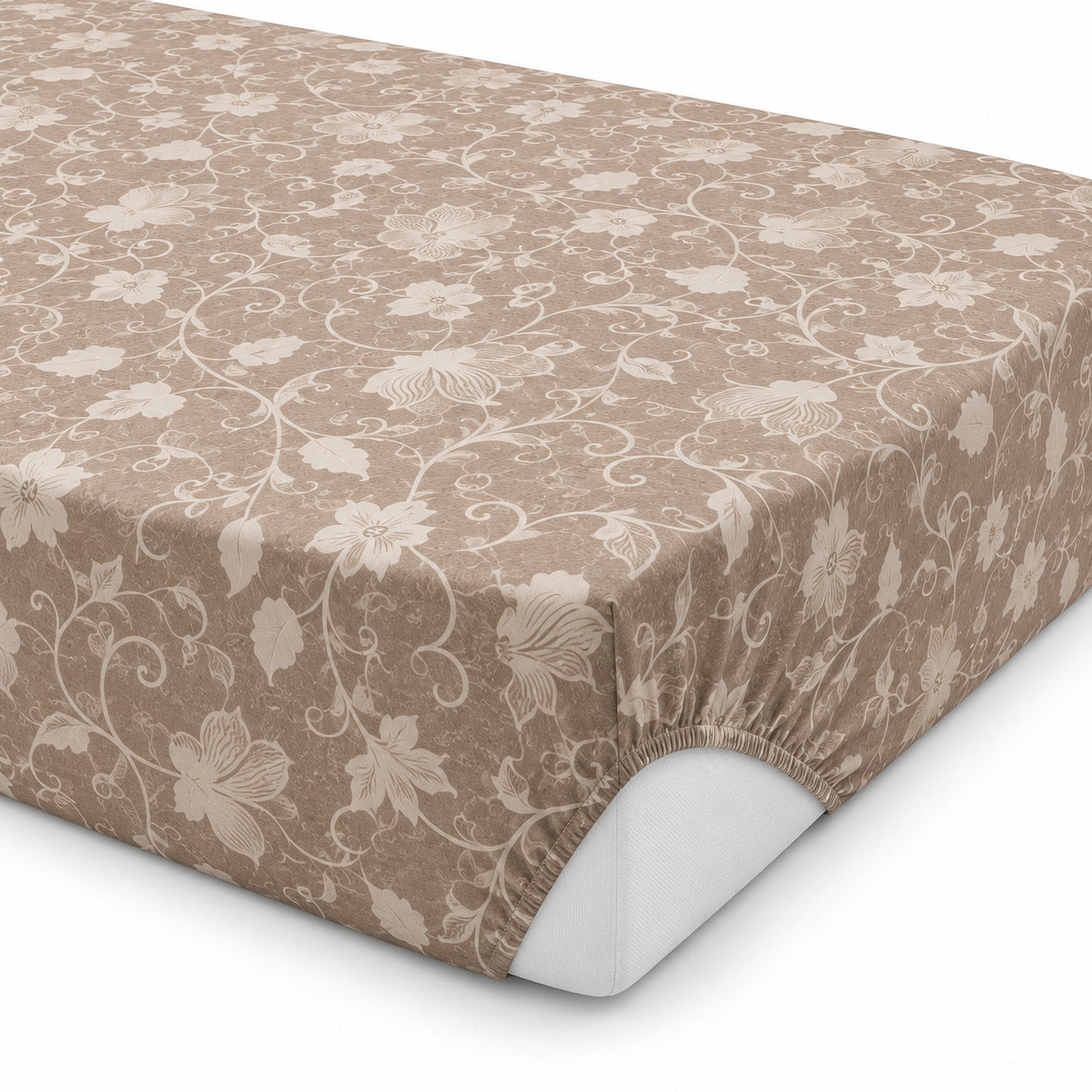 Aarniva 100% Cotton Floral Vine Bedsheet Set | King | Soft & Breathable | Mocha Taupe | 200 TC | 4-Piece Set
