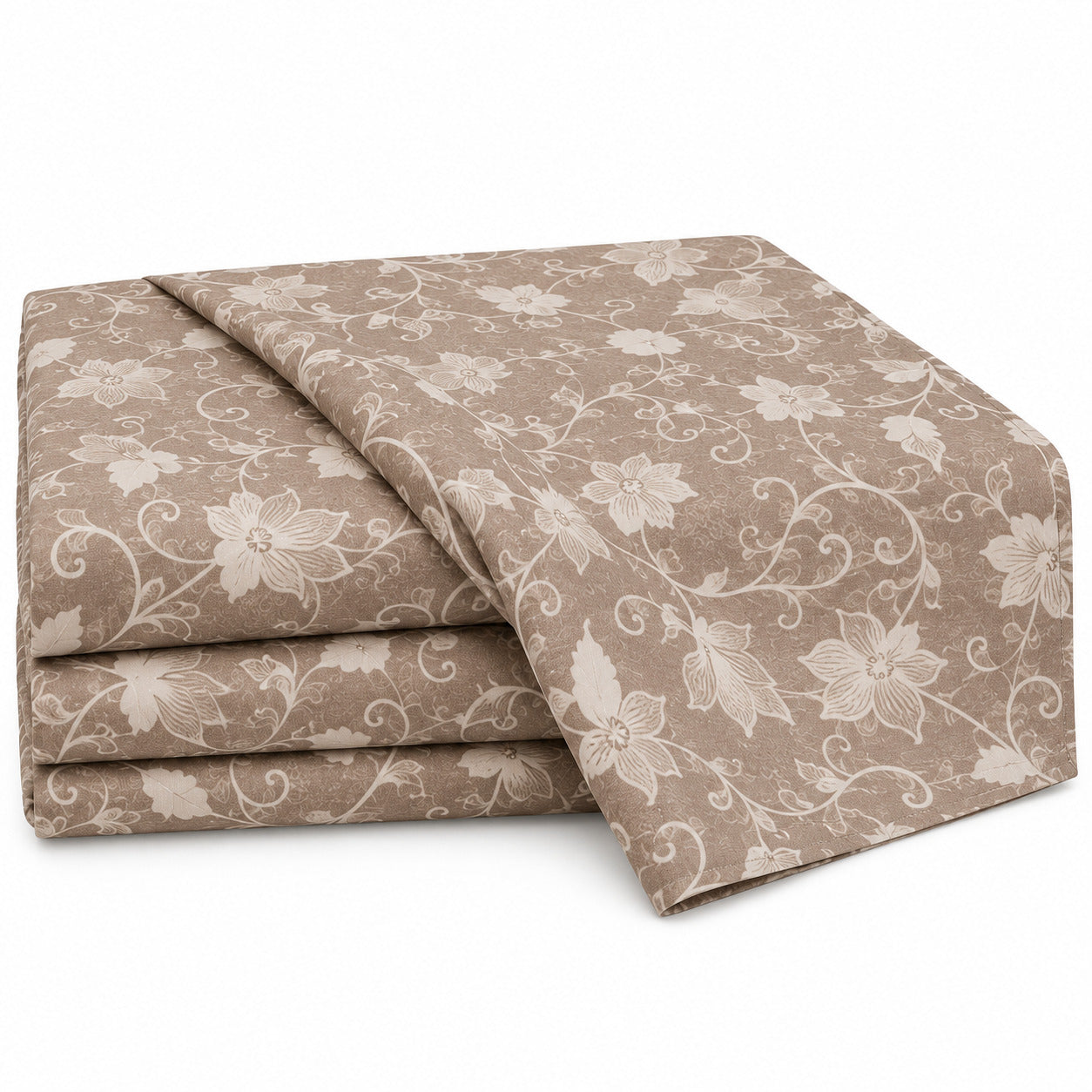 Aarniva 100% Cotton Floral Vine Bedsheet Set | King | Soft & Breathable | Mocha Taupe | 200 TC | 4-Piece Set