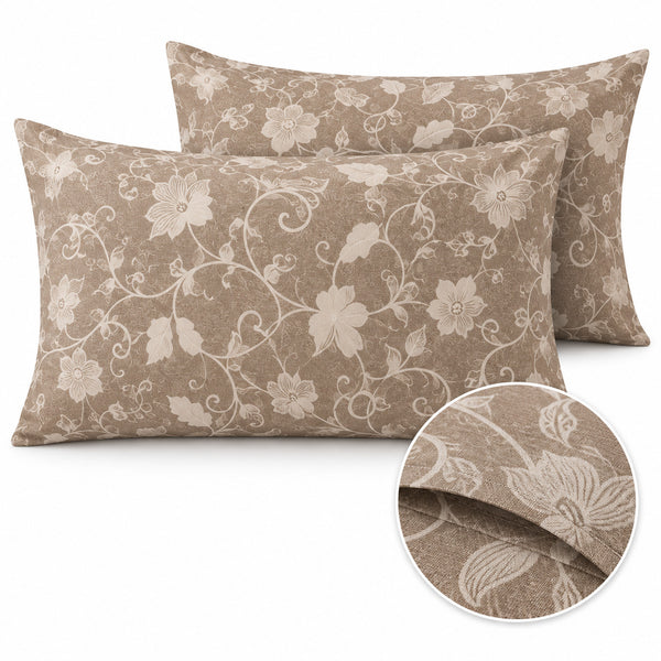 Aarniva 100% Cotton Floral Vine Bedsheet Set | King | Soft & Breathable | Mocha Taupe | 200 TC | 4-Piece Set