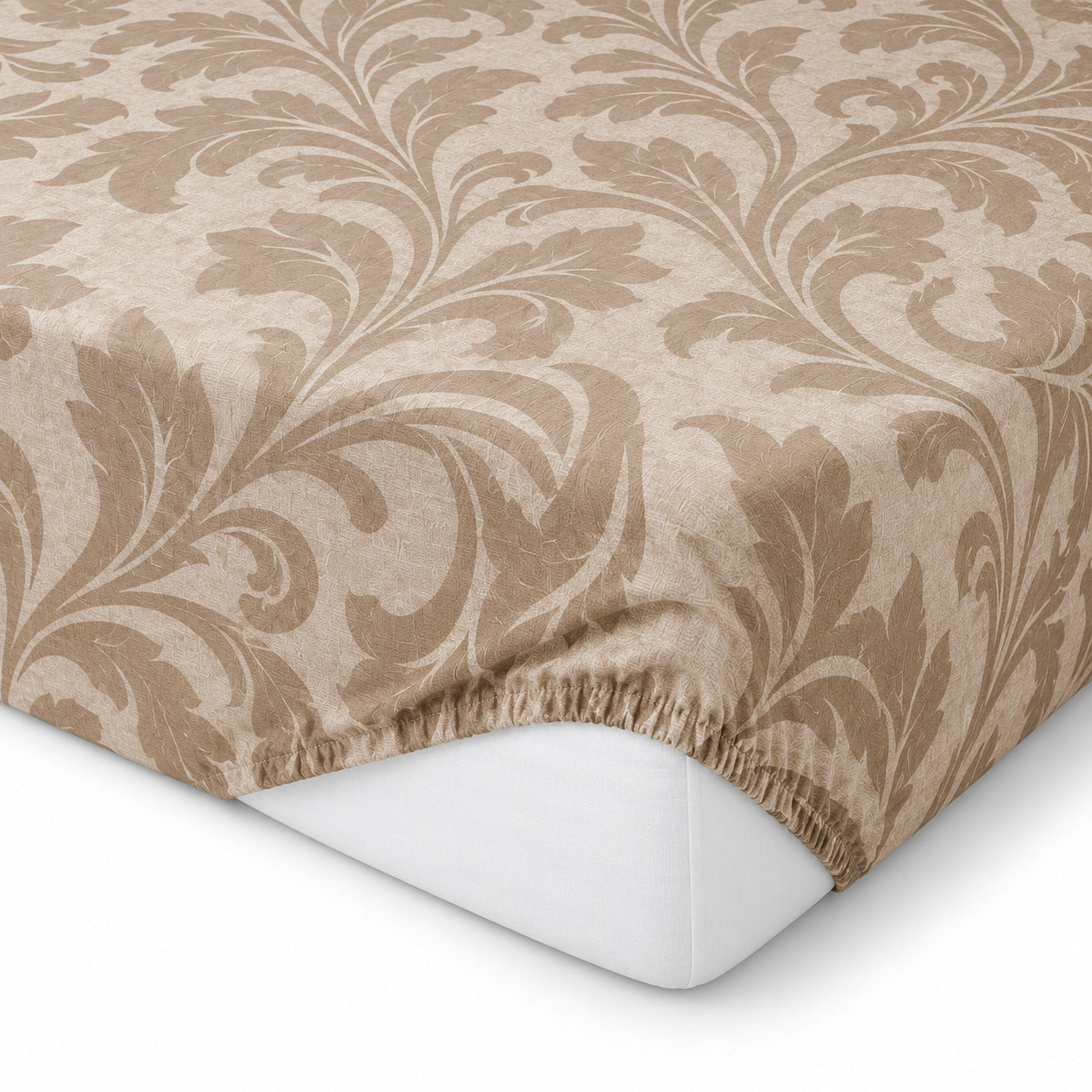 Aarniva 100% Cotton Damask Scroll Bedsheet Set | King | Soft & Breathable | Warm Taupe | 4-Piece Set