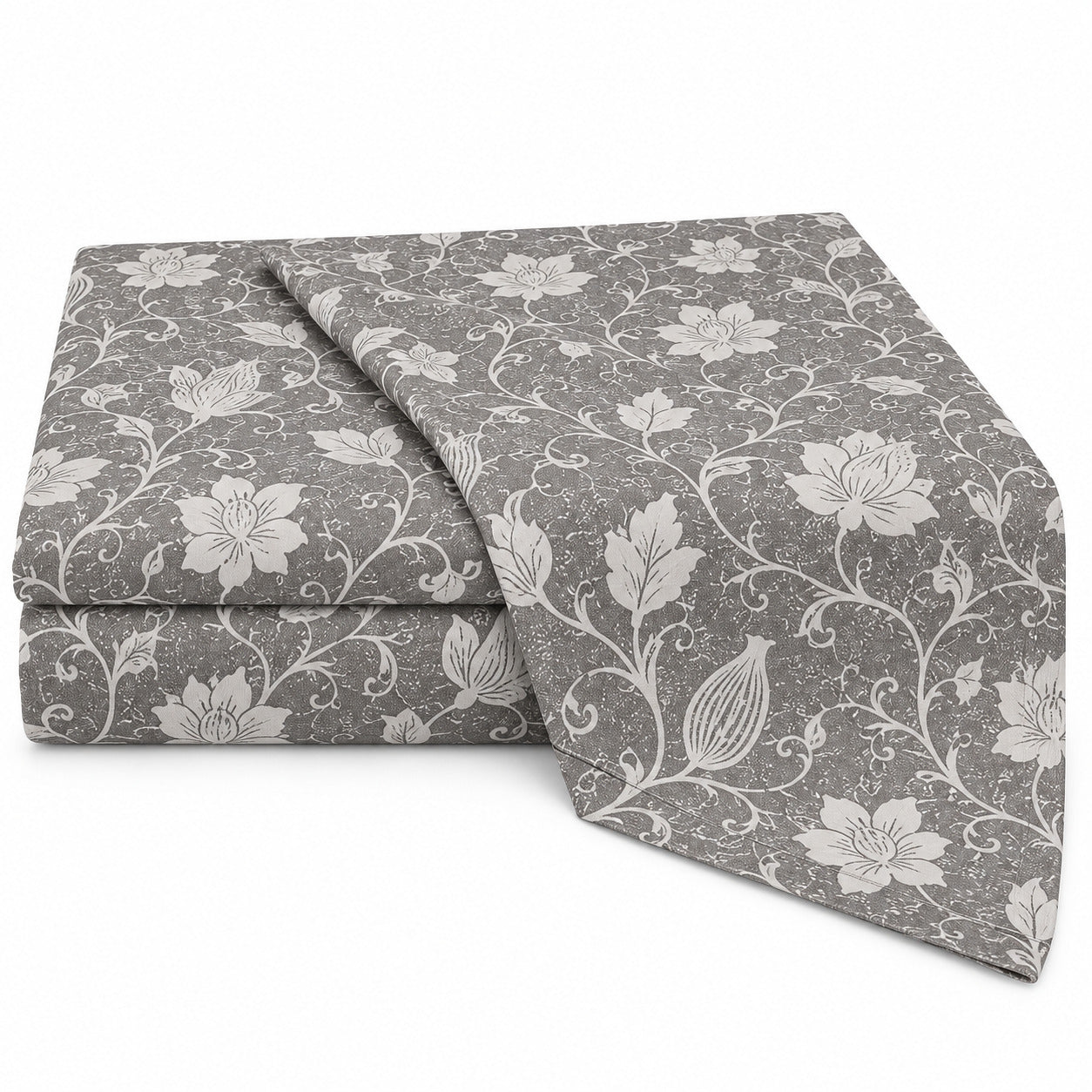 Aarniva 100% Cotton Floral Vine Bedsheet Set | King | Soft & Breathable | Stone Grey | 4-Piece Set