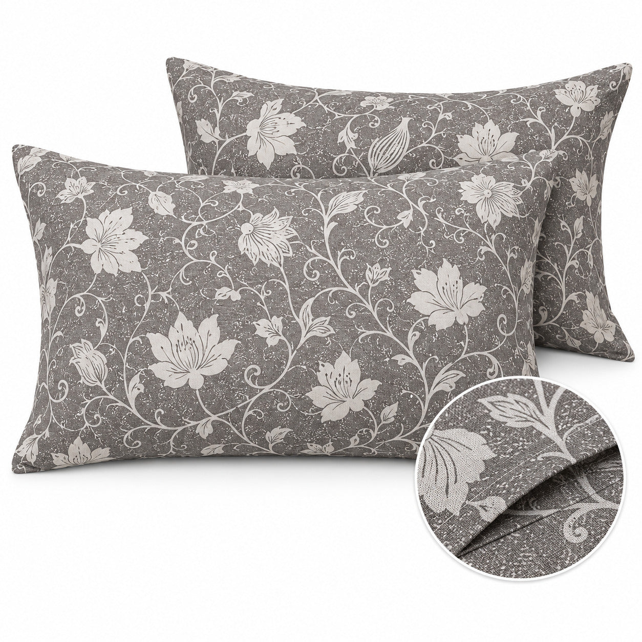 Aarniva 100% Cotton Floral Vine Bedsheet Set | King | Soft & Breathable | Stone Grey | 4-Piece Set