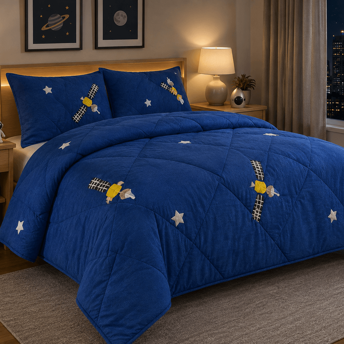 Aarniva Breathable Polyester Little Space Explorer Comforter Set | King/Queen | 250 GSM | Ultra-Soft & Cozy | Deep Sea | 5-Piece Set