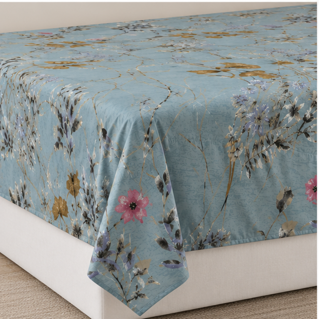 Aarniva Breathable Polyester Blue Wildflower Meadow Comforter Set | King/Queen | 250 GSM | Ultra-Soft & Cozy | Vintage Rose Garden | 5-Piece Set