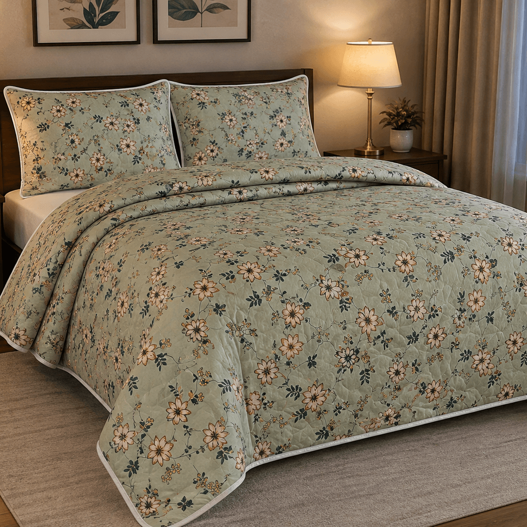 Aarniva Breathable Polyester Sage Blossom Vine Comforter Set | King/Queen | 250 GSM | Ultra-Soft & Cozy | Vintage Rose Garden | 5-Piece Set